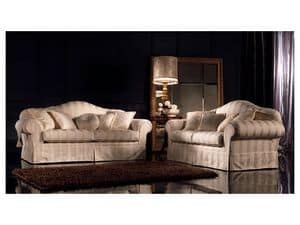 Elena, Traditional upholstered sofa, upholstered with different fabrics