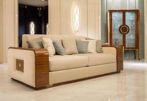 Kaiser, 4-seater sofa in solid beech, upholstered seat and back, suited for classics living rooms