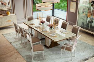 Romantica extendable table, Extendable table in walnut and polished marble