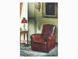 Armand, Antique style armchair in leather, for living room