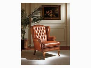 Clementina, Preciously decorated armchair, leather upholstery
