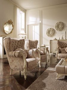 Elisabetta armchair, Bergere armchair with handcrafted decorations
