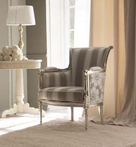 Kelly 404 armchair, Luxury armchair, in beechwood carved by hand, for high-class sitting rooms