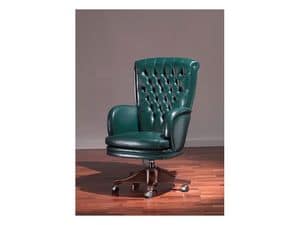 Praga Capitonn, Antique style chair, green leather, for prestigious office