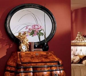 Milano mirror 834, Oval mirror with wood frame, luxury classic