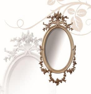 Mirror art. 177, Oval mirror, in linden wood, finely hand-carved with flowers