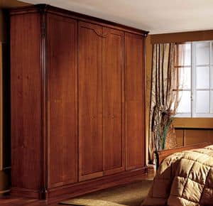 Alice wardrobe wood door, Wardrobe with 4 doors, walnut veneered, classic style
