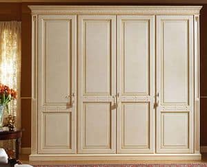 Aries wardrobe, Luxurious lacquered wardrobe with 4 doors, paneled wood