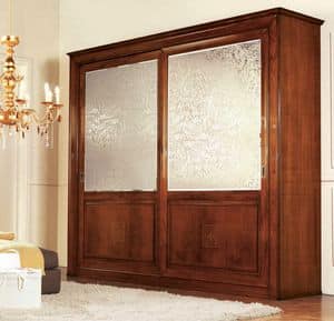 Olympia wardrobe 2 doors with silkscreen, Classic wardrobe with mirrors satin silk screened