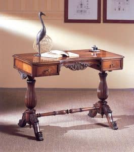 Art. 214, Luxurious writing desk, carved wood, with 2 drawers