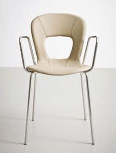 Blog UPH TB, Chair with armrests, seat in leather, metal base