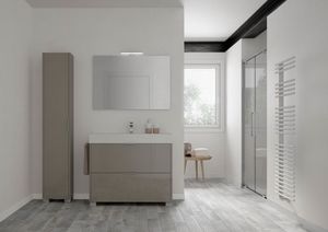 Basic comp.01, Freestanding bathroom cabinet with cercamic washbasin