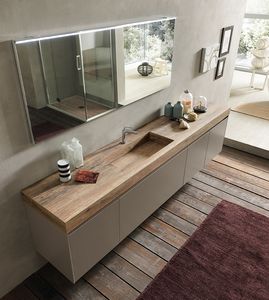 Lime 2.0 comp.16, Elegant bathroom cabinet with HPL oak top and washbasin