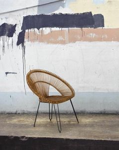 Easy chair Esteban, Armchair in iron and antique rush