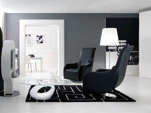 NOLITA, Padded armchair with modern lines, swivel, for reading room