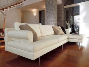 Brera corner, Modern sofa with peninsula, chromed feet, for living room