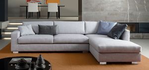 Brug corner, Elegant angular sofa in polyurethane, wood feet
