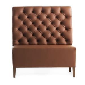Linear 02451K, Modular high bench, wooden feet, capitonn upholstered seat and back, leather covering, modern style