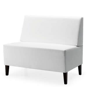 Linear 02452, Modular low bench, wooden feet, upholstered seat and back, fabric cover, modern style