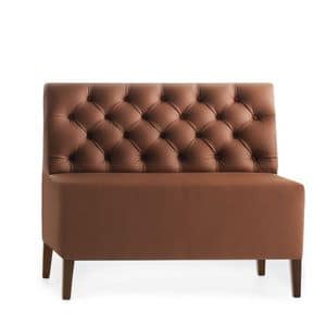 Linear 02452K, Modular low bench, wooden feet, upholstered capitonn seat and back, leather covering, modern style