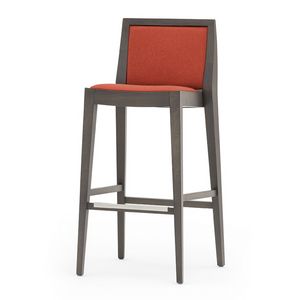 Flame 02181, Barstool in solid wood, upholstered seat and back, fabric covering, steel footrest, for contract use