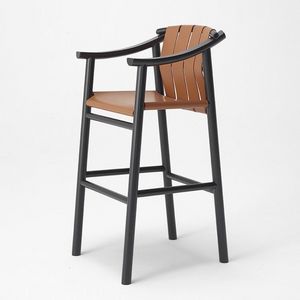 Haiku leather stool, Stool in ash, with seat and back in leather