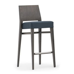 Timberly 01781, Stackable barstool with solid wood frame, upholstered seat, fabric covering, steel footrest, for contract use