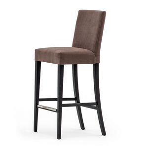 Zenith 01681, Barstool in solid wood, upholstered seat and back, fabric covering, steel footrest, for contract use