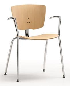 VEKTA 101, Stackable chair in chromed metal and beech plywood