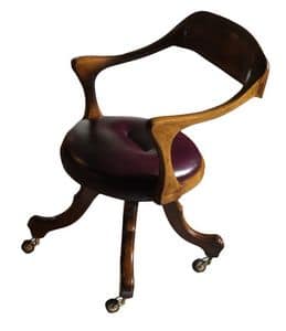 Le Havre VS.0226.PE, Chair with wheels walnut, covered in leather, for office