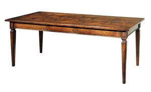 Certaldo ME.0932, 18th-century-style rectangular walnut table with fixed top decorated with three antique panels