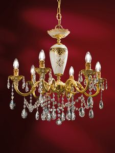 Art. 806/6, Elegant chandelier with crystals and hand-decorated porcelain