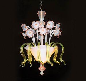 Art. VO 69/S/6, Suspension lamp with floral glass decorations