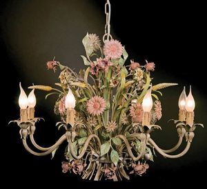 L.3521/8, Chandelier with floral decorations in wrought iron