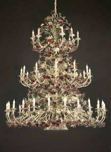 L.5105/24+12+9, 3-stage chandelier with floral decorations