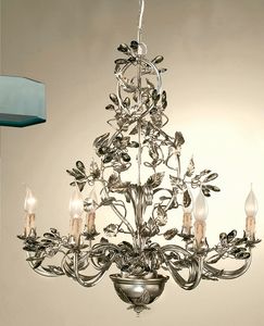 L.7400/6, Chandelier with decorative leaves in wrought iron