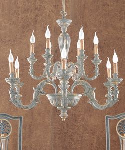 L.7465/6+6, Chandelier in wrought iron and brass