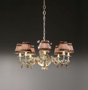 Mathilde CH-08 PI, Brass chandelier, with colored Murano glass