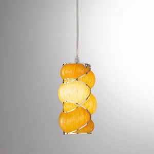 Orione Rs384-020, Suspension lamp in orange or pink blown glass