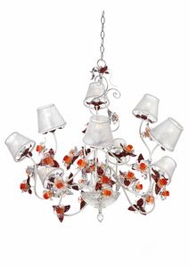 Rose LA/9, Chandelier with decorative flowers in Murano glass