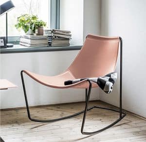 Apelle DN, Rocking armchair made of metal and natural hide