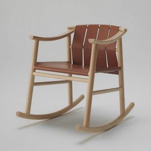 Haiku leather rocking chair, Rocking chair with armrests, seat and back in leather