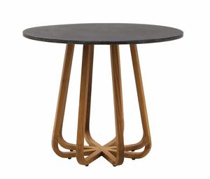 Emily 0459, Teak table, with round slate top