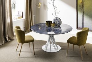 Gemini, Extendable round table, ceramic or walnut top