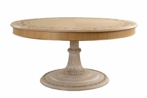 Table 2175, Fine round dining table with floral inlay