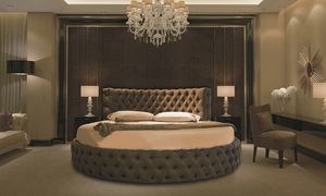 OTELLO LUXURY, Round leather bed with tufted padding