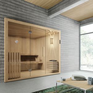 Kyra, Sauna with swing door in glass and digital keyboard