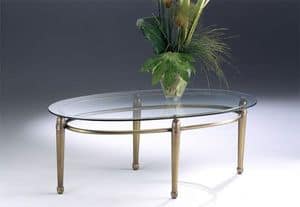CARTESIO 260, Oval coffee table made of brass, glass top, for living room