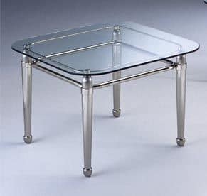 CARTESIO 268, Square coffee table in brushed brass and glass, for living room