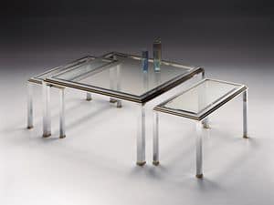 DOMUS 2165 , Coffee table for the living room, chrome-plated brass, gold ornaments